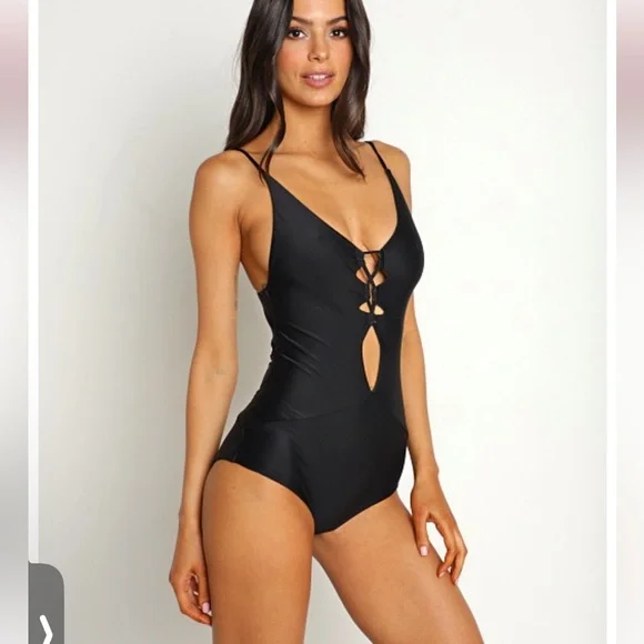 Acacia Swimwear Kokomo Black Cutout One-Piece small NWOT